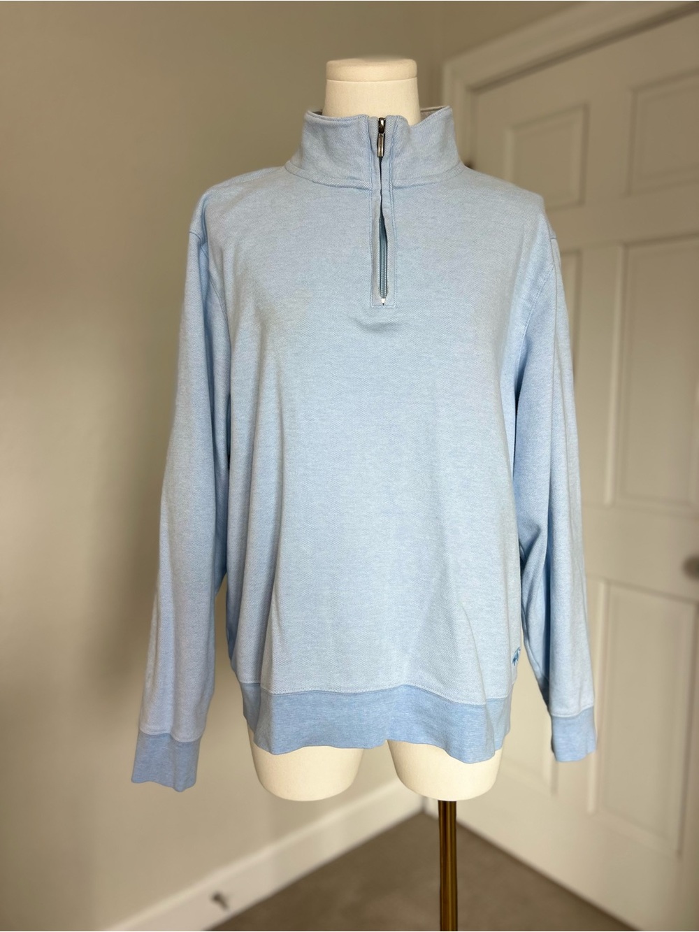 Brooks Brothers Men’s Cotton Knit 1/4 Zip Mock Neck Sweater Blue M